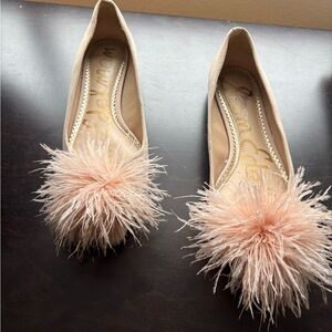 Sam Edelman Women's Soft Pink Flats with Feather Pom-Poms 7.5